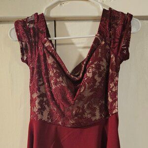 red lace high low juniors formal dress